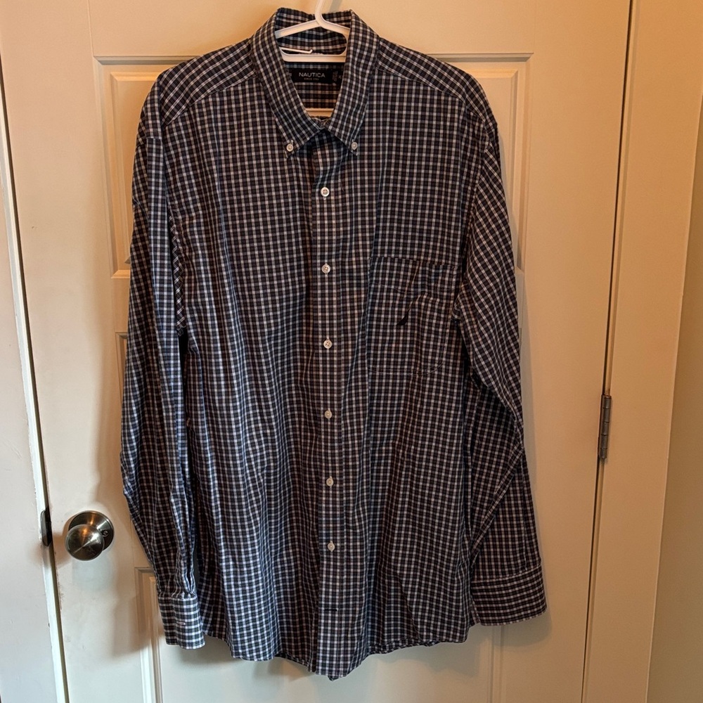 Nautica Blue and White Checkered Button Down Shirt